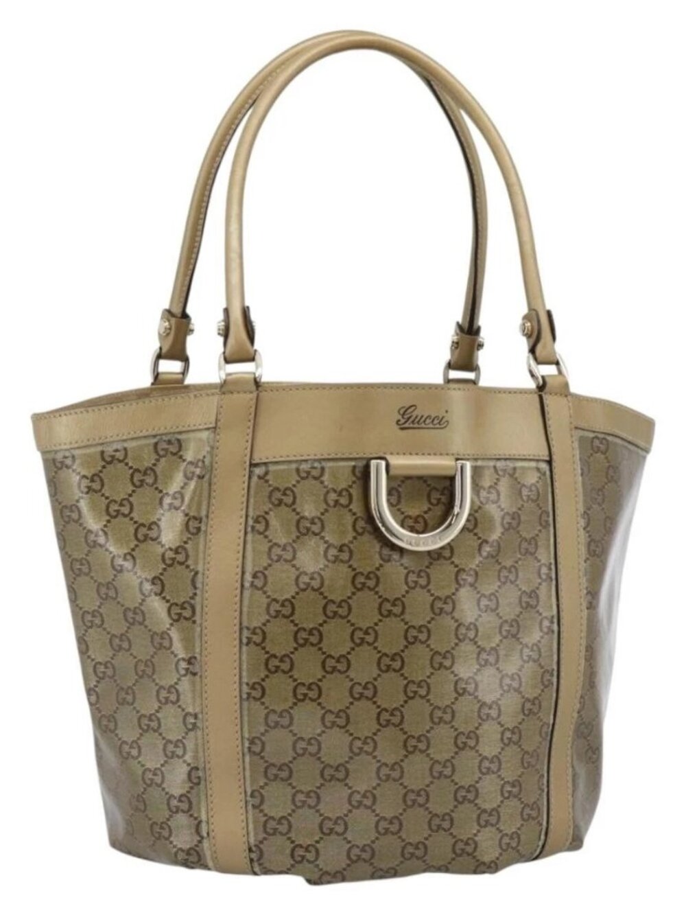 GUCCI GG Crystal Abbey Tote Bag Coated Canvas Gold 211982 Auth 184542